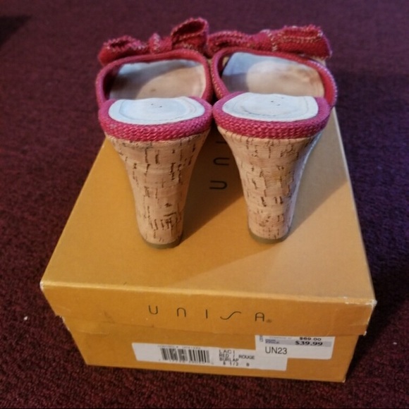 Unisa Laci Red Cork Wedge Sandals - Picture 3 of 4